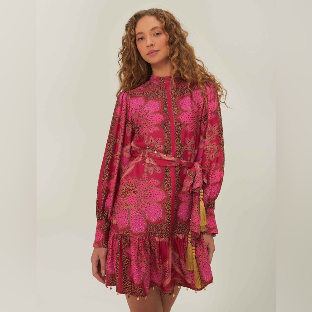 NWT FARM RIO Pink Floral Scarf Mini Dress